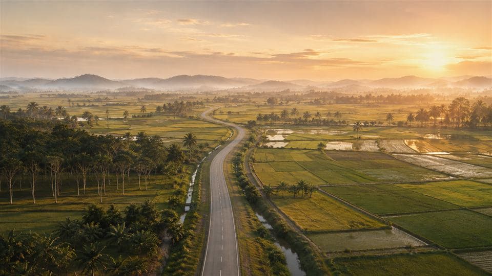 A scenic countryside driving road in Malaysia