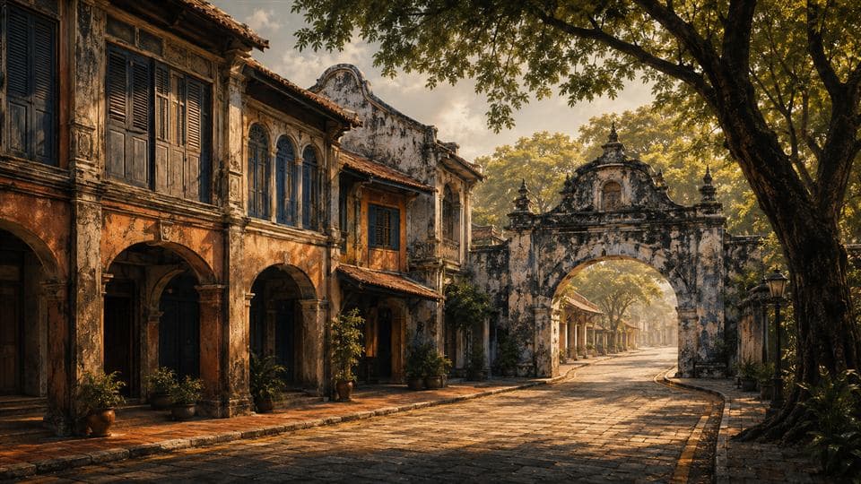 A warm heritage streetscape representing a Malaysian destination