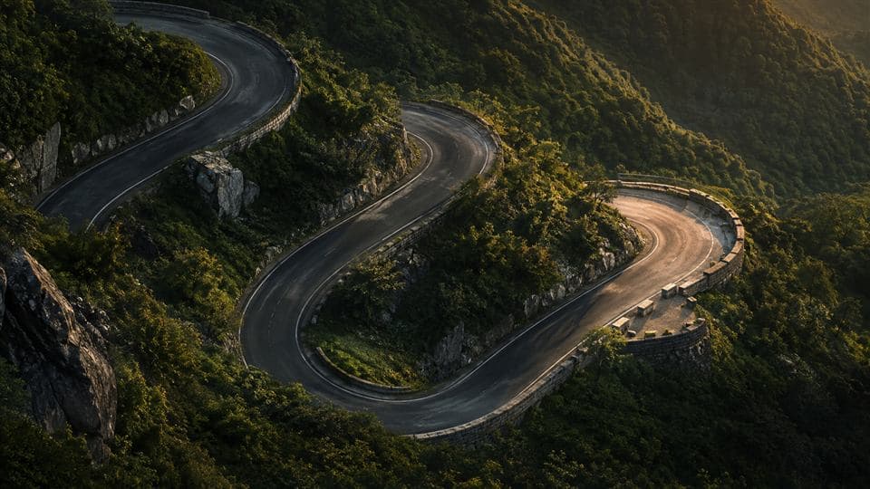 A winding mountain touge road in Malaysia